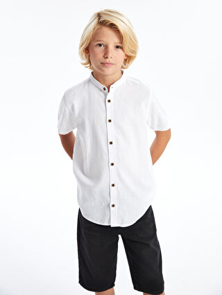 Grandad Collar Basic Short Sleeve Boy's Shirt -S45984Z4-Q6K - S45984Z4-Q6K  - LC Waikiki