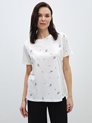 Crew Neck Patterned Short Sleeve Women's T-shirt -S48399Z8-LRA 
