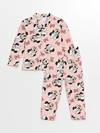 LC Waikiki Polo Yaka Uzun Kollu Minnie Mouse Baskılı Kız Bebek Pijama Takım