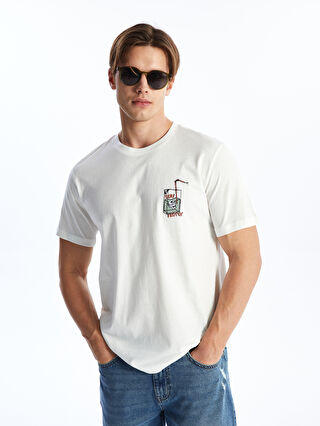 Crew Neck Short Sleeve Printed Combed Cotton Men's T-shirt