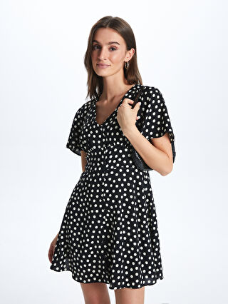 LC WAIKIKI V-Neck Polka Dot Short Sleeve Linen-Look Women's