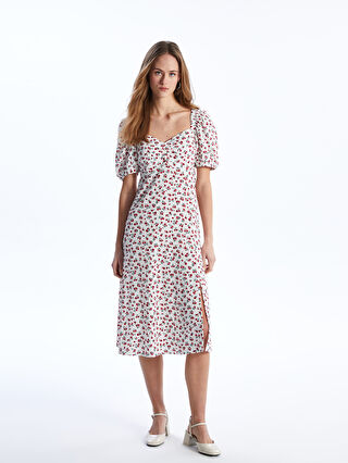 Sweet Heart Neck Puff-sleeved Flared Dress ワンピース Sweetheart Neck Puff Sleeves Midi Dress - NEWME