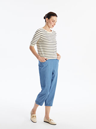 Women's Elastic Waist Straight Jean Capri -S4JH60Z8-563