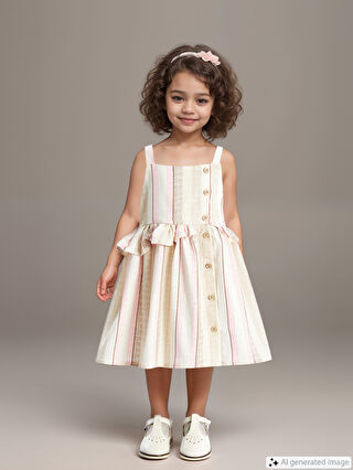 新しいスタイル Square Collar Strappy Linen Blend Baby Girls' Dress 果物