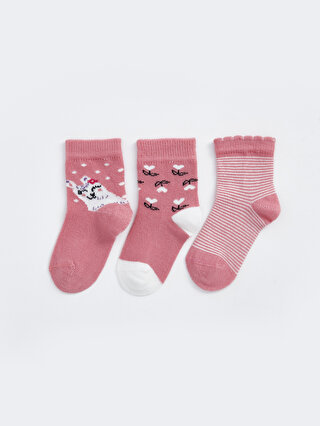 AZİZ BEBE Desenli Kız Bebek Soket Çorap 3'lü