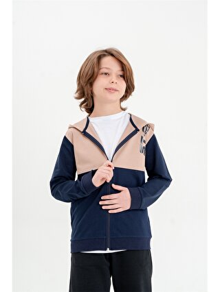 Mışıl Kids Kapüşonlu Baskılı Uzun Kollu Erkek Çocuk Fermuarlı Sweatshirt