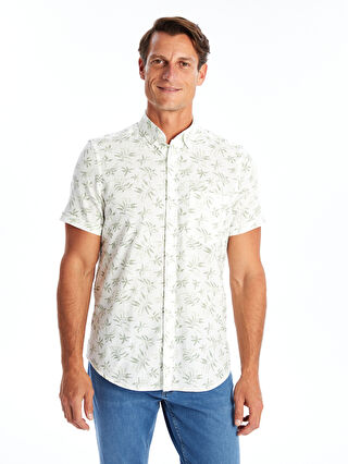 Regular Fit Short Sleeve Patterned Poplin Men's Shirt