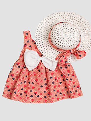 kidex's Çiçek Desenli Fiyonklu Şapkalı Kız Bebek Elbise