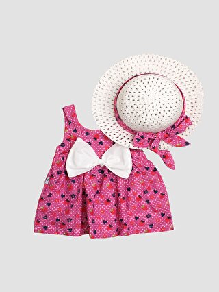 kidex's Çiçek Desenli Fiyonklu Şapkalı Kız Bebek Elbise