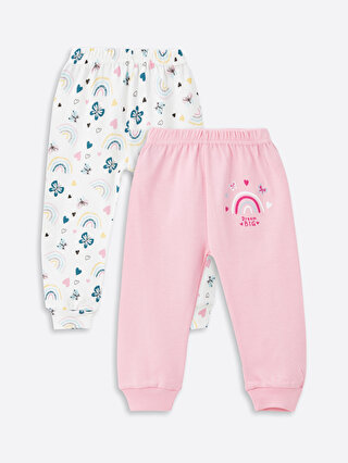 LUGGI BABY Beli Lastikli Baskılı Kız Bebek Pijama Alt 2'li