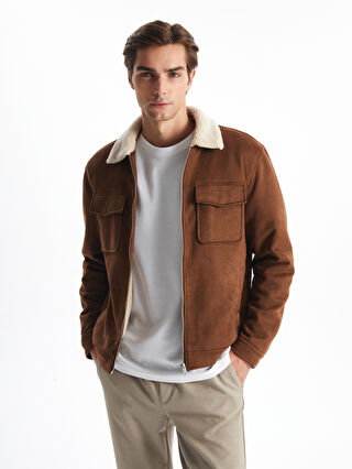 Standard Fit Shirt Neck Suede Men's Coat -W41099Z8-YCT