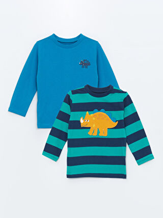 Crew Neck Long Sleeve Printed Boys T-Shirt 2-Pack -W44806Z1-LGB - W44806Z1- LGB - LC Waikiki