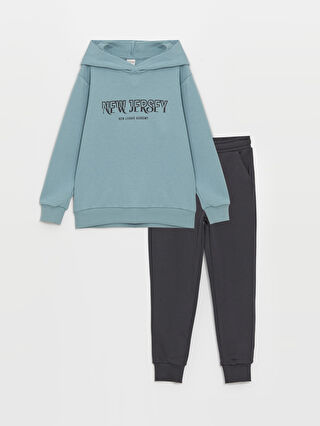 Hooded Long Sleeve Printed Boys' Sweatshirt and Sweatpants 2-Piece Set  -W46375Z4-GGR - W46375Z4-GGR - LC Waikiki