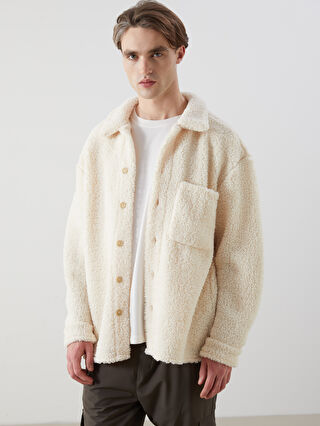 Relaxed Fit Long Sleeve Plush Men's Shirt Jacket -W46575Z8