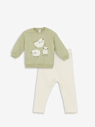 LCW baby Yeşil Bisiklet Yaka Uzun Kollu Baskılı Kız Bebek