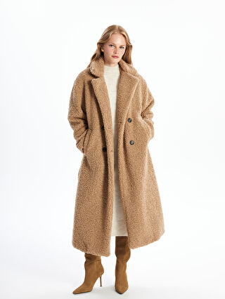 Jacket Lapel Collar Long Sleeve Plush Women's Coat -W4BP01Z8