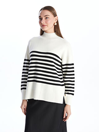 Half Turtleneck Striped Women's Knitwear Sweater -W4DO38Z8-FDV -  W4DO38Z8-FDV - LC Waikiki