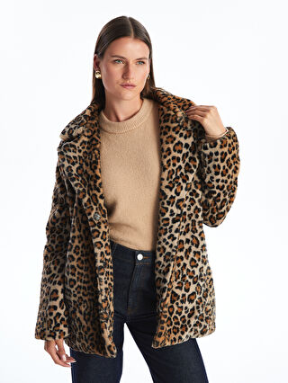 Jacket Collar Leopard Patterned Women's Plush Coat -W4GN76Z8-F9C -  W4GN76Z8-F9C - LC Waikiki