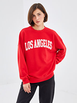 Crew Neck Embroidered Oversize Women's Thick Sweatshirt -W4H012Z8-KYV -  W4H012Z8-KYV - LC Waikiki