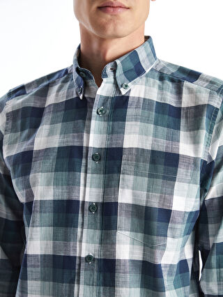 Regular Fit Long Sleeve Plaid Poplin Men's Shirt -S51054Z8