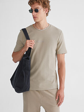 TWS S/S JERSEY WT M 新品未開封 XSIDE Bej Bisiklet Yaka Kısa Kollu Baskılı Erkek Tişört - S56402Z8