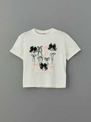 Crew Neck Bow Printed Girls T-Shirt -S5CC90Z4-FDU - S5CC90Z4