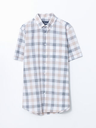 Regular Fit Short Sleeve Plaid Poplin Men's Shirt -S5FF93Z8