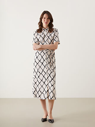 Figured Belted Shirt Dress -S5GO80Z8-LRA - S5GO80Z8-LRA - LC