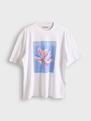 Crew Neck Printed Oversize Women's T-Shirt -S5L682Z8-Q6K