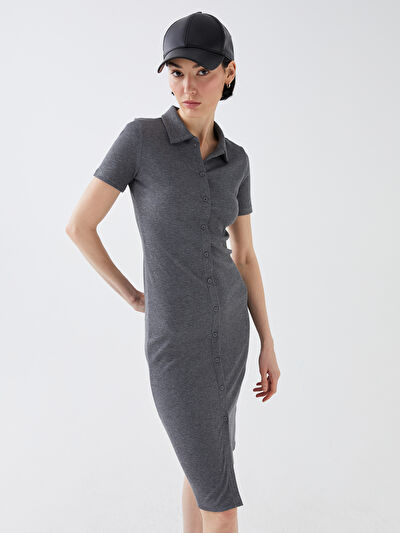 Polo Neck Plain Short Sleeve Women's Bodycon Dress -S3DL92Z8-LAL -  S3DL92Z8-LAL - LC Waikiki
