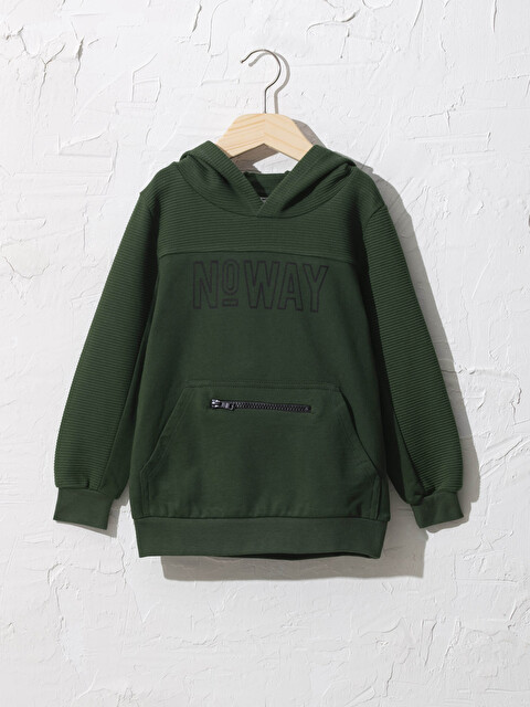 Erkek &Ccedil;ocuk Baskılı Kap&uuml;şonlu Sweatshirt