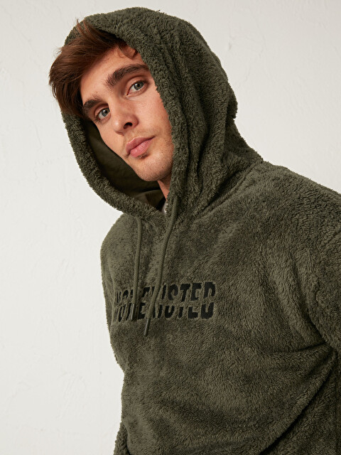 Kap&uuml;şonlu Kalın Pel&uuml;ş Sweatshirt