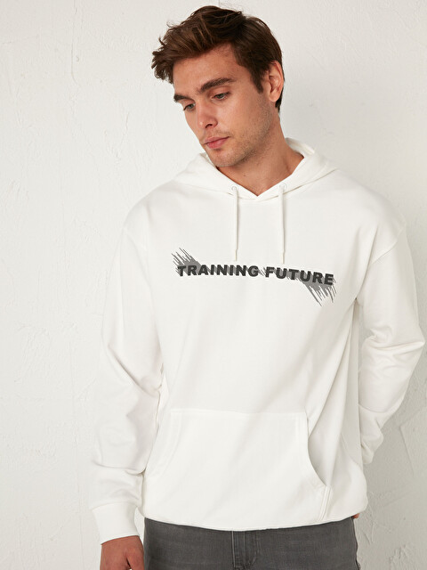 Bisiklet Yaka Baskılı Kalın Sweatshirt