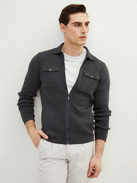 Comfortable Fit Polo Collar Long Sleeved Men's Knitwear Cardigan - LC WAIKIKI