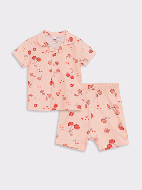 Polo Collar Short Sleeve Printed Cotton Baby Girl Pajamas Set - LC WAIKIKI
