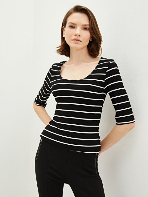 LCW VISION Women's U-Neck Striped T-Shirt - LC WAIKIKI
