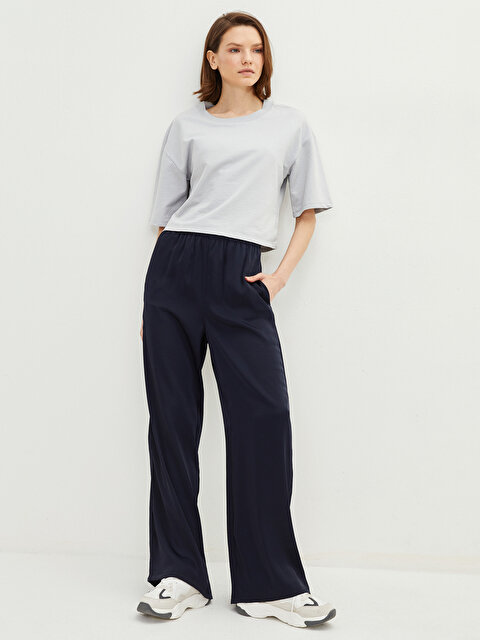 Elastic Waist Straight Pocket Detailed Gabardine Women's Trousers