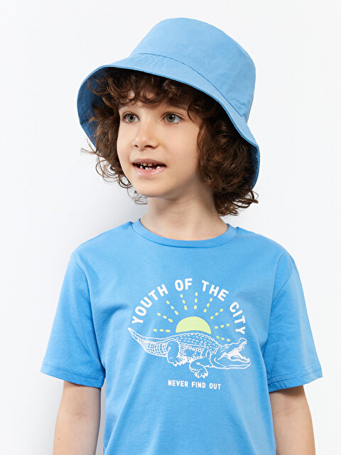 Хлопковая футболка с короткими рукавами для мальчика с круглым вырезом и принтом - LC WAIKIKI