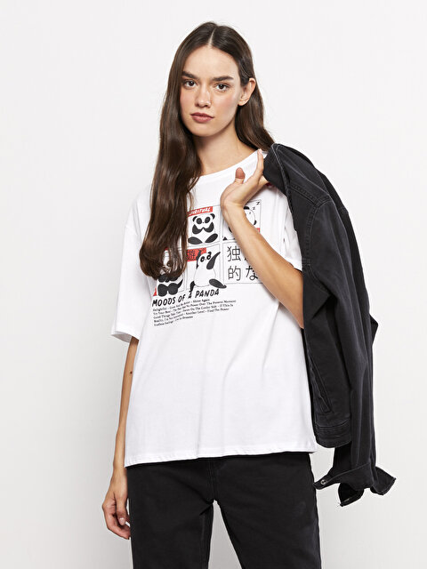 Crew Neck Printed Short Sleeve Cotton Women's T-shirt - LC WAIKIKI