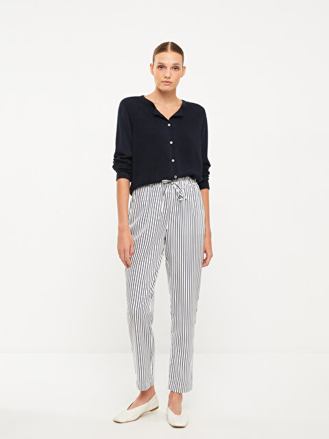 Elastic Waist Standard Fit Striped Women's Trousers - SOUTHBLUE