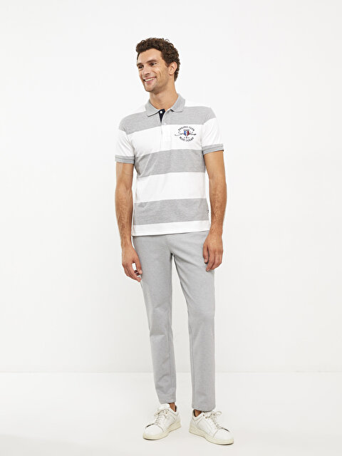 Polo Neck Short Sleeve Striped Men's T-Shirt - SOUTHBLUE