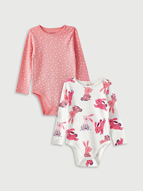 Crew Neck Long Sleeve Printed Baby Girl Body With Snap Fastener 2 Pieces - LC WAIKIKI