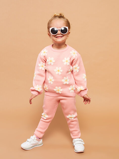 Crew Neck Long Sleeve Patterned Baby Girl Knitwear Sweater and Trousers 2-Pack Set - LC WAIKIKI
