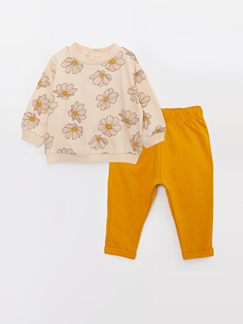 Crew Neck Long Sleeve Printed Baby Girl Sweatshirt and Trousers 2-Piece Set - LC WAIKIKI