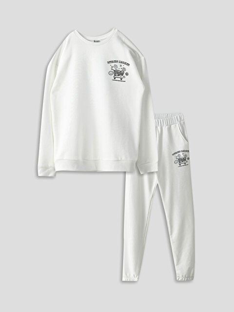 Crew Neck Printed Long Sleeve Girl's Sweatshirt and Sweatpants - LC WAIKIKI