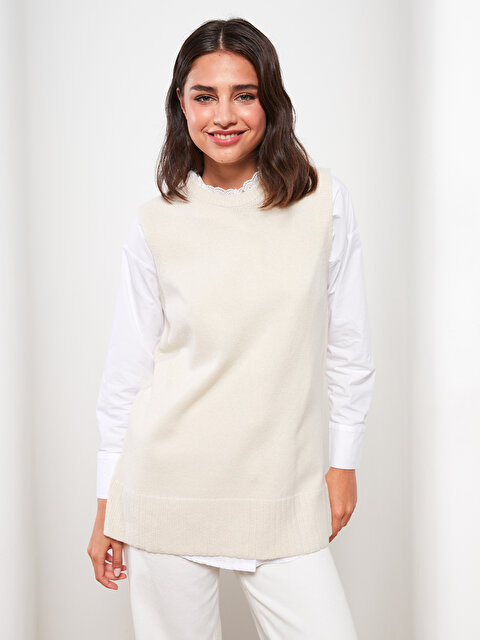 Frilly Stand Up Collar Plain Women's Knitwear Sweater - LC WAIKIKI