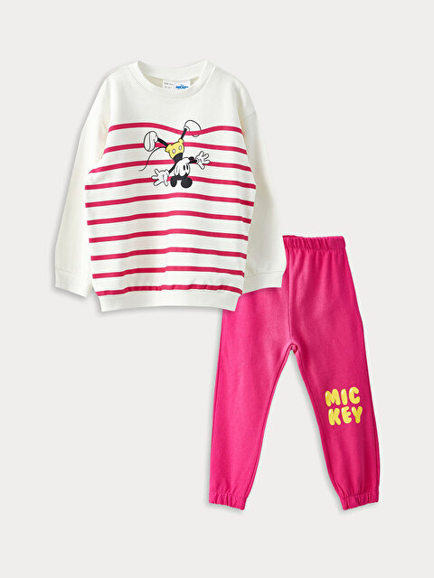 Crew Neck Long Sleeve Mickey Mouse Printed Baby Girl Sweatshirt and Tracksuit Bottom 2-Pack Set - LC WAIKIKI