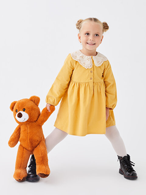Бархатное платье для маленьких девочек с воротником и длинными рукавами Bebe - LC WAIKIKI