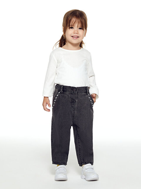 Джинсовые брюки для девочек с эластичной талией и вышивкой - LC WAIKIKI