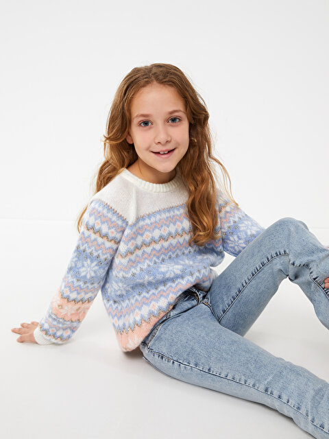 Трикотажный свитер для девочек с круглым вырезом и длинными рукавами - LC WAIKIKI